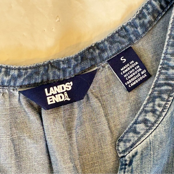 Lands' End Blue Denim Chambray Tiered Midi Dress Size S Lyocell - Picture 8 of 12